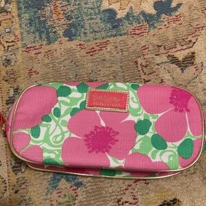 Lilly Pulitzer Estée Lauder Pink And Green Floral Makeup Zipper Bag
